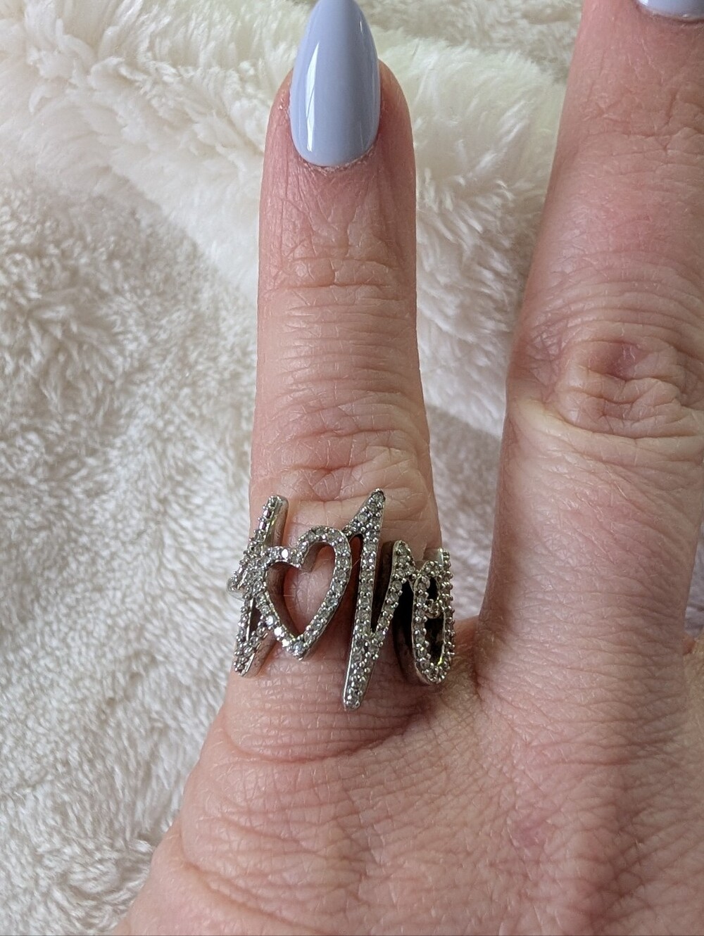 Sterling Silver Diamond “LOVE” Ring 925 Heart Pave Band Size 5